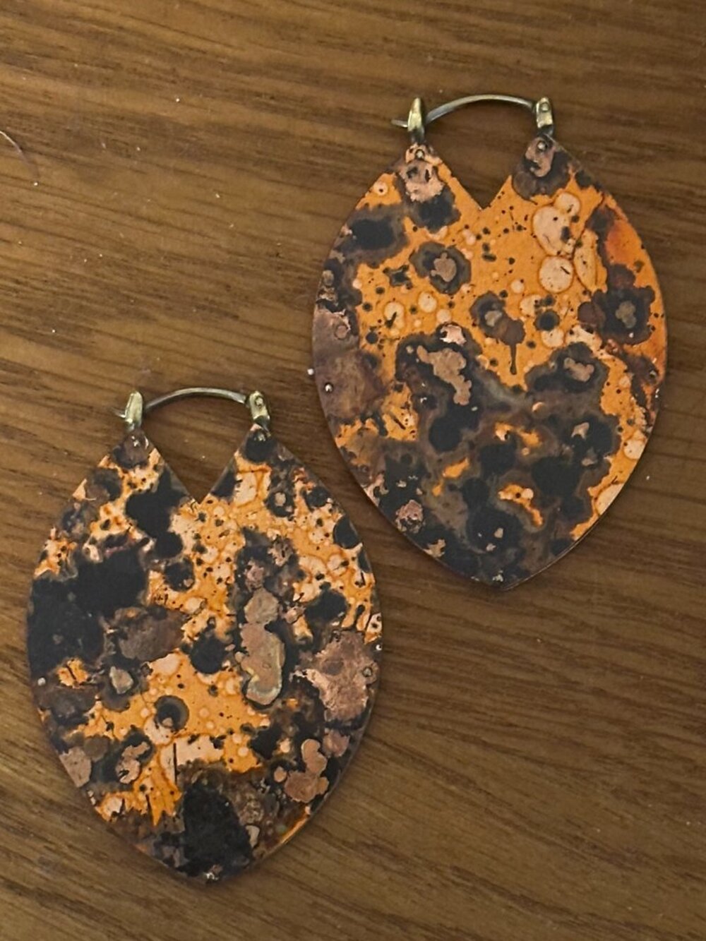 Quetzalli "Estella" Small Patina Earrings – Orange & Brown (Titanium/Copper/Bras